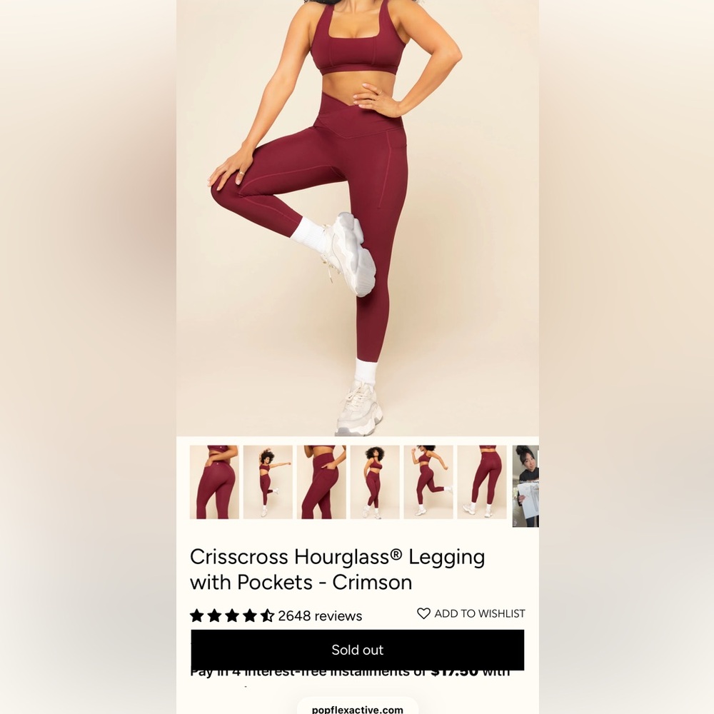 NWT Popflex Crosscross Hourglass Legging with Pockets - Crimson